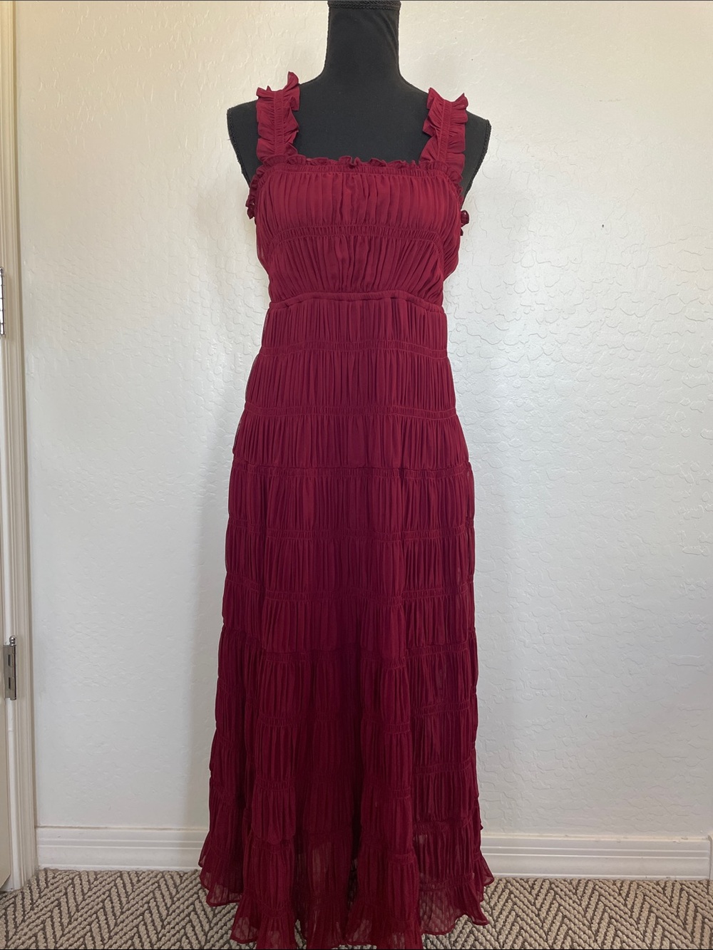 Max Studio Burgundy Ruffled Strap Maxi Dress